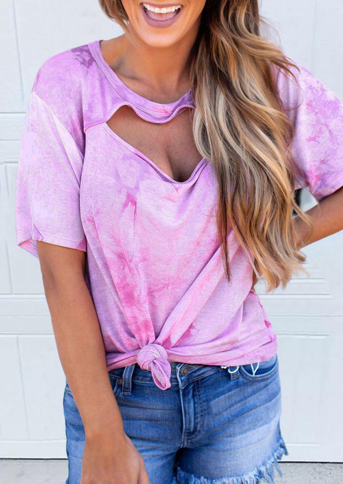 

Tie Dye Hollow Out Keyhole Neck Blouse, Multicolor, 505882