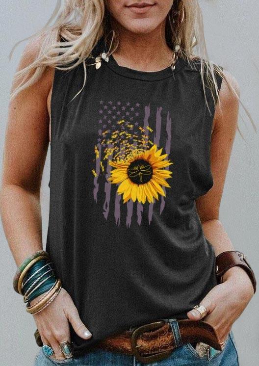 

American Flag Sunflower Dragonfly Tank - Dark Grey, 505985