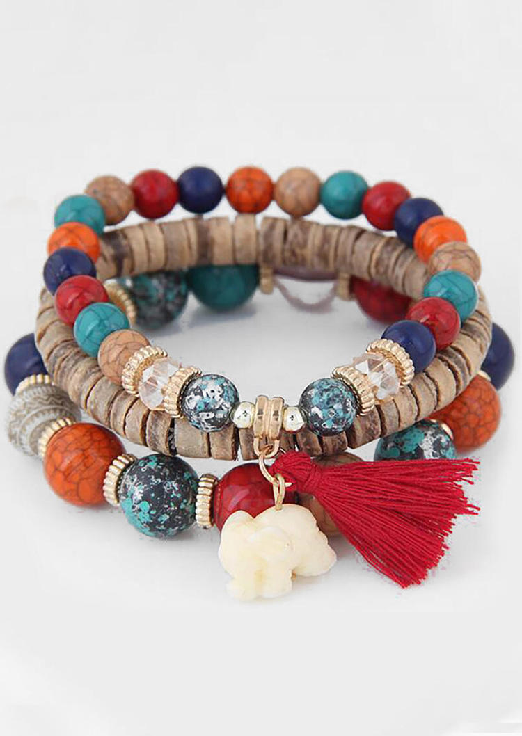 

Elephant Tassel Bead Bracelet, Red, 452451