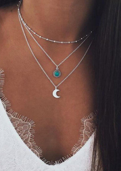 Vintage Turquoise Moon Multi-Layer Necklace