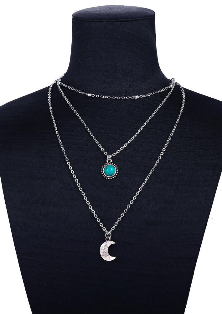 Vintage Turquoise Moon Multi-Layer Necklace