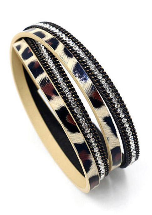 

Leopard Printed Rhinestone Dual-Layered Magnetic Buckle Bracelet, #1;#2, 457248
