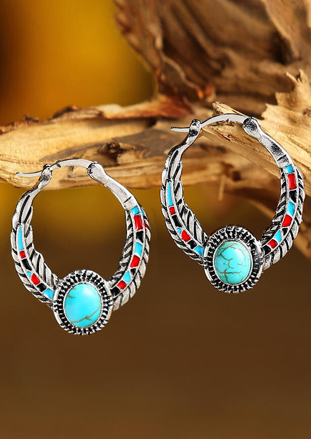 

Vintage Turquoise Feather Round Earrings, Cyan, 462999