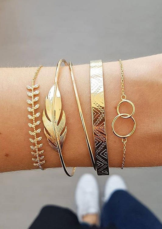 

5Pcs Alloy Palm Leaf Bracelet Set, Gold, 466539