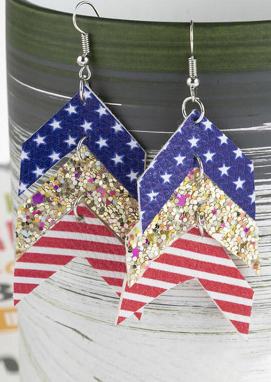 

American Flag Star Sequined Splicing Earrings, Multicolor, 468867