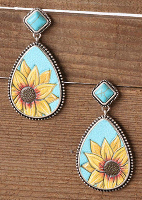 

Sunflower Turquoise Water Drop Shaped Earrings, Blue, 469364