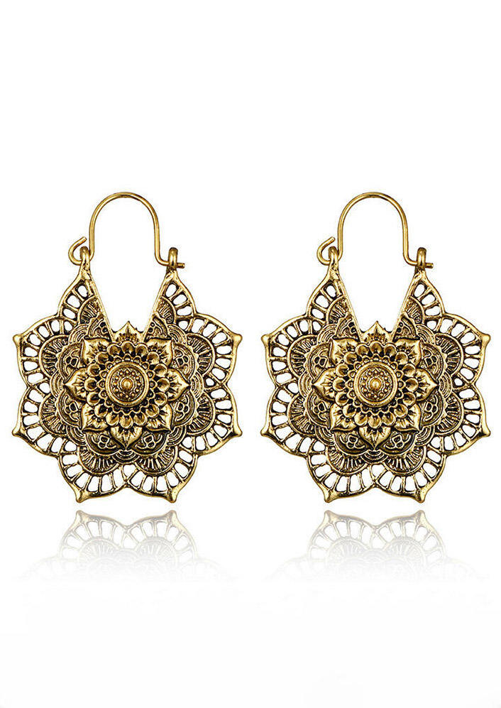 

Bohemian Mandala Hollow Out Earrings, Gold, 481203