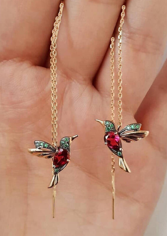 

Hummingbird Rhinestone Stud Threader Long Drop Earrings, Peach red, 484329