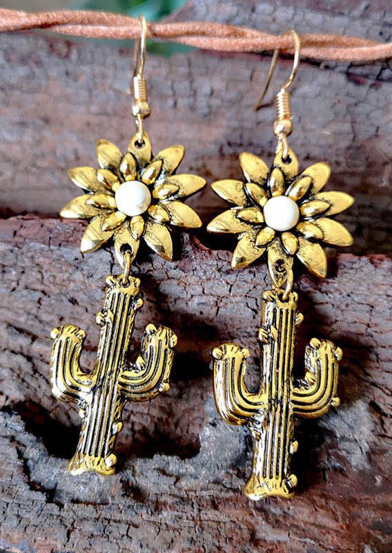

Sunflower Cactus Turquoise Drop Earrings, Gold, 489586