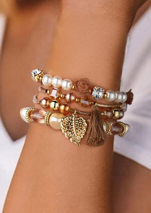 

Floral Palm Leaf Tassel Beading Multi-Layered Bracelet, Coffee, 492996