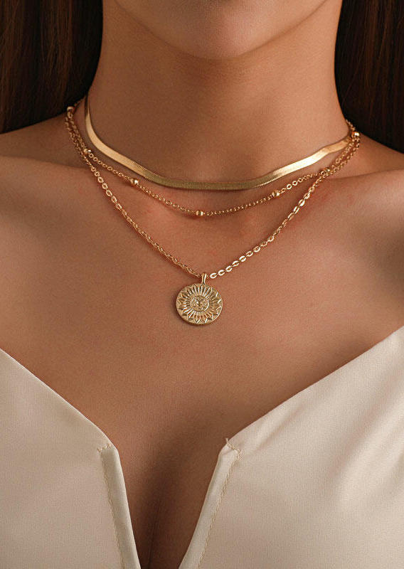 

Sunflower Pendant Beading Multi-Layered Necklace, Gold, 493253