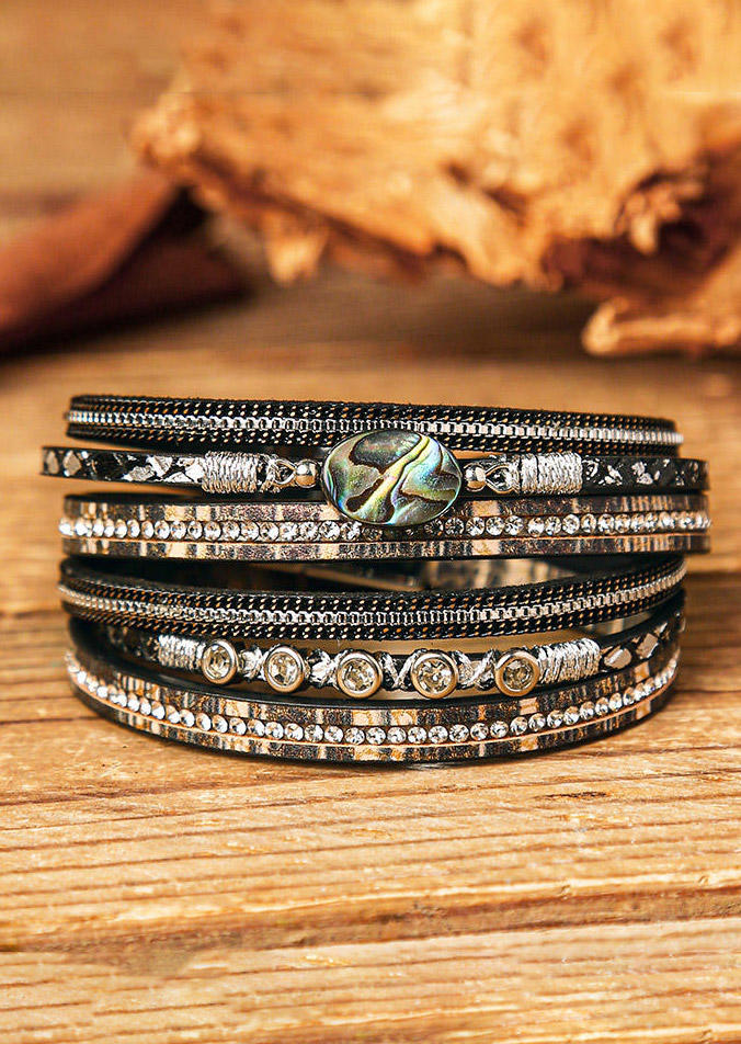 

Creative Abalone Shell Rhinestone Magnet Clasp Bracelet, Black, 493930
