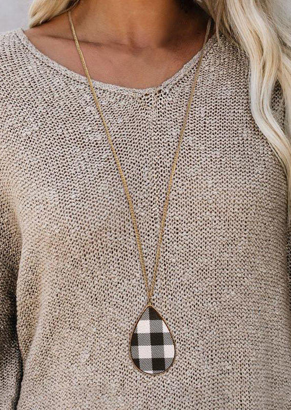 

Plaid Water Drop Long Sweater Chain Necklace, Gray, 493977