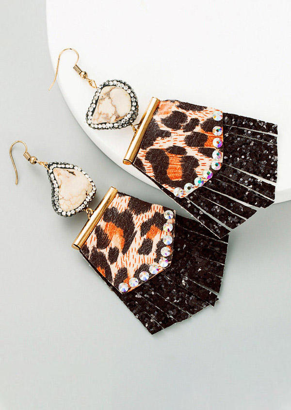 Creative Leopard Sequined Splicing Rhinestone Earrings