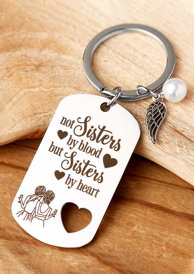 

Not Sisters By Blood But Sisters By Heart Hollow Out Keychain, Silver, 494955