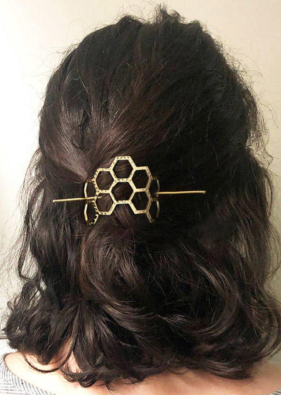 

Mini Honeycomb Asymmetric Alloy Hairpin, Gold, 495479