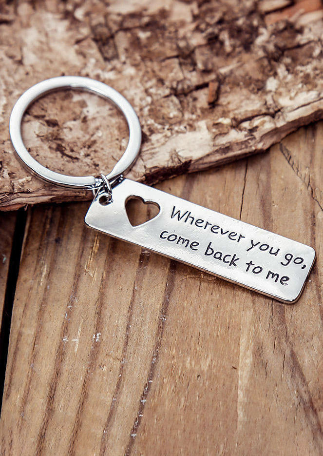 

Wherever You Go Come Back To Me Hollow Out Heart Keychain, Silver, 497314