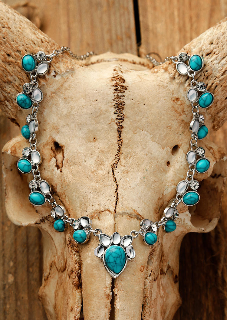 

Bohemian Inlaid Turquoise Rhinestone Pendant Necklace, Cyan, 498441