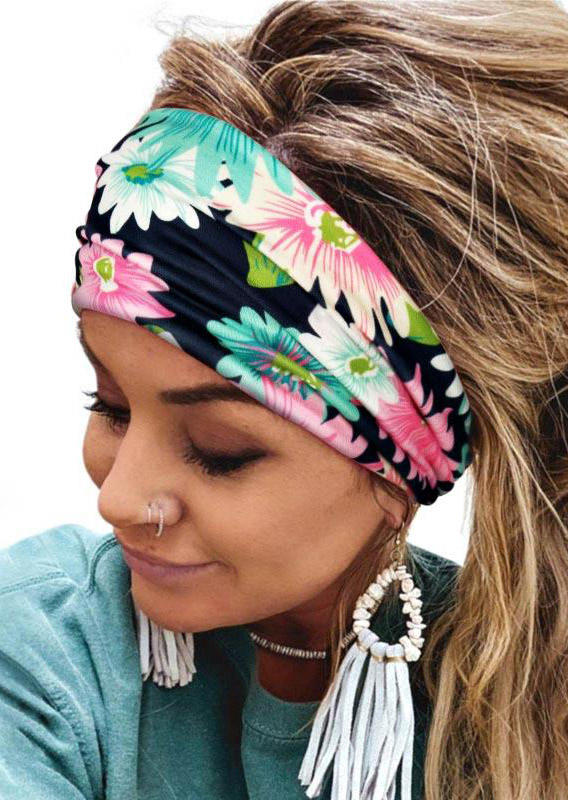 

Floral Twist Yoga Sports Wide Headband, Blue, 498457