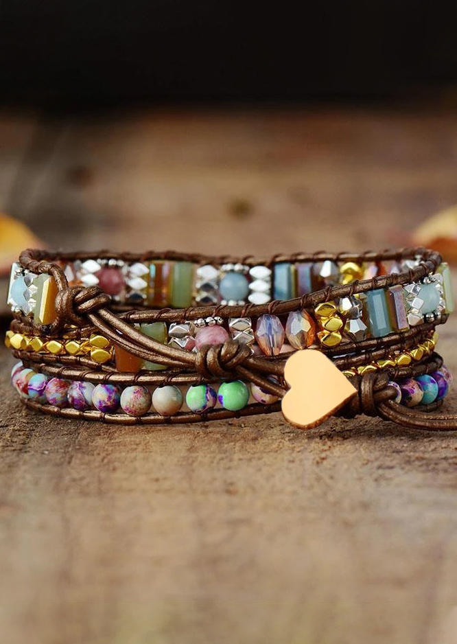 

Bohemian Natural Stone Beading Heart Braided Bracelet, Multicolor, 498833