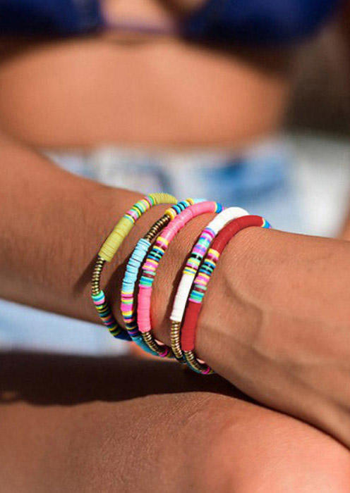

5Pcs Colorful Elastic Rope Sliced Beading Bracelet Set, Multicolor, 499530