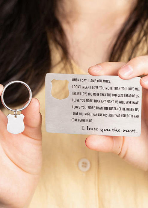 

2Pcs I Love You The Most Card And Keychain Set, Silver, 499726