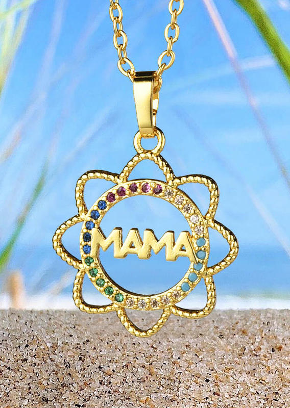 

Mama Hollow Out Sunflower Rhinestone Necklace, Gold;silver, 500049