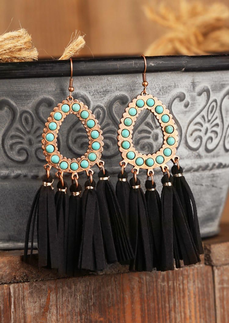 

Leopard Tassel Hollow Out Turquoise Earrings, Black, 500184