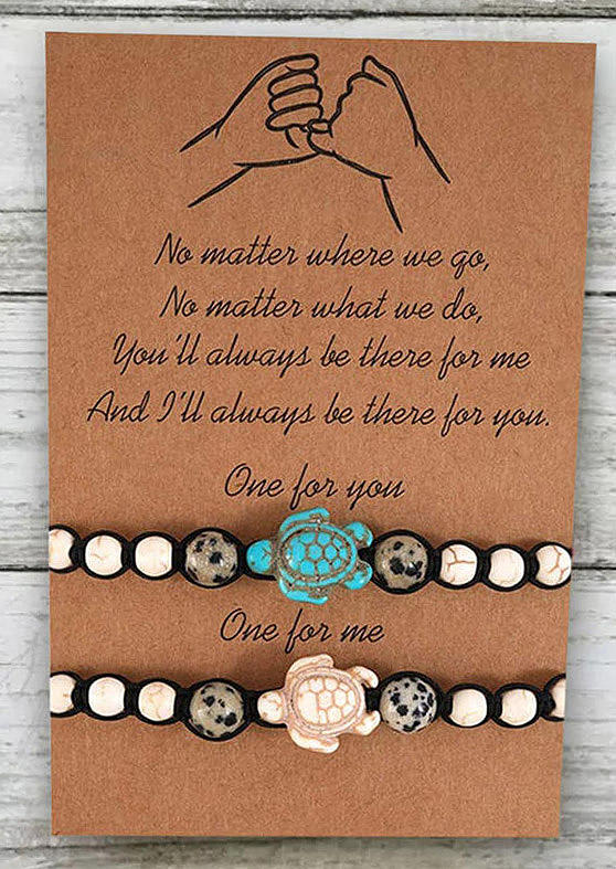 

2Pcs Turquoise Turtle Beading Braided Bracelet, Multicolor, 500267
