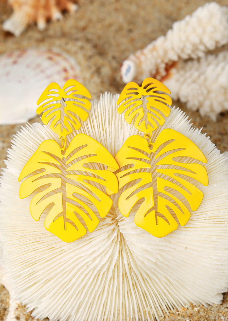 

Hollow Out Palm Leaf Casual Earrings, Yellow, 500272