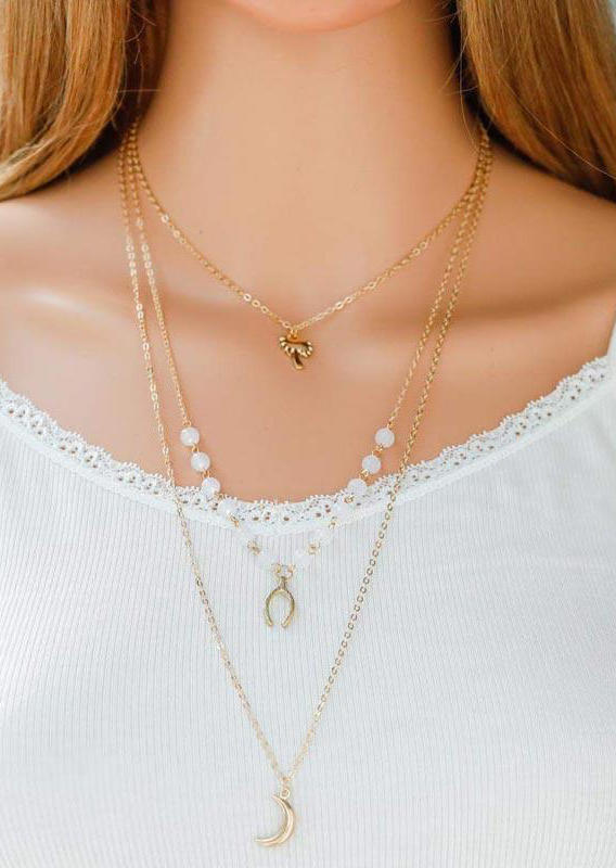 

Coconut Tree Moon Beading Multi-Layered Necklace, Gold, 500317