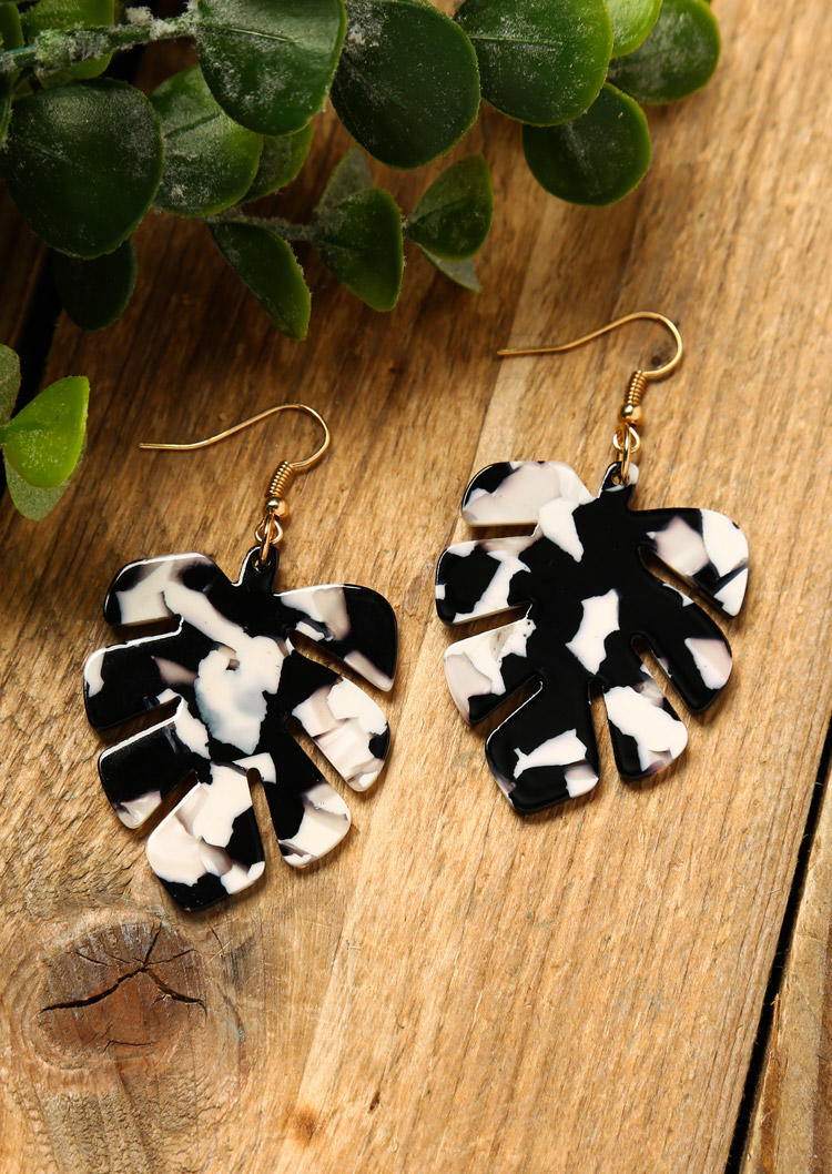 

Palm Leaf Hook Earrings, Black, 500548