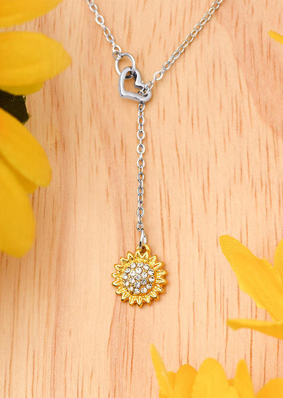 

Sunflower Heart Rhinestone Pendant Necklace - Silver, 500931