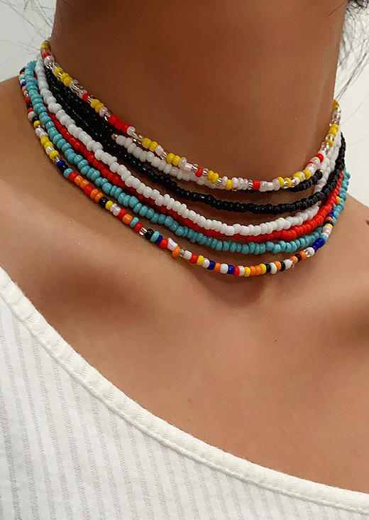 

7Pcs Bohemian Colorful Beading Necklace, Multicolor, 501143