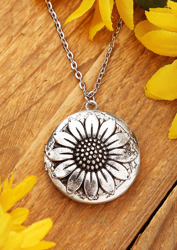 

Vintage Sunflower Photo Locket Pendant Necklace, Silver, 501407