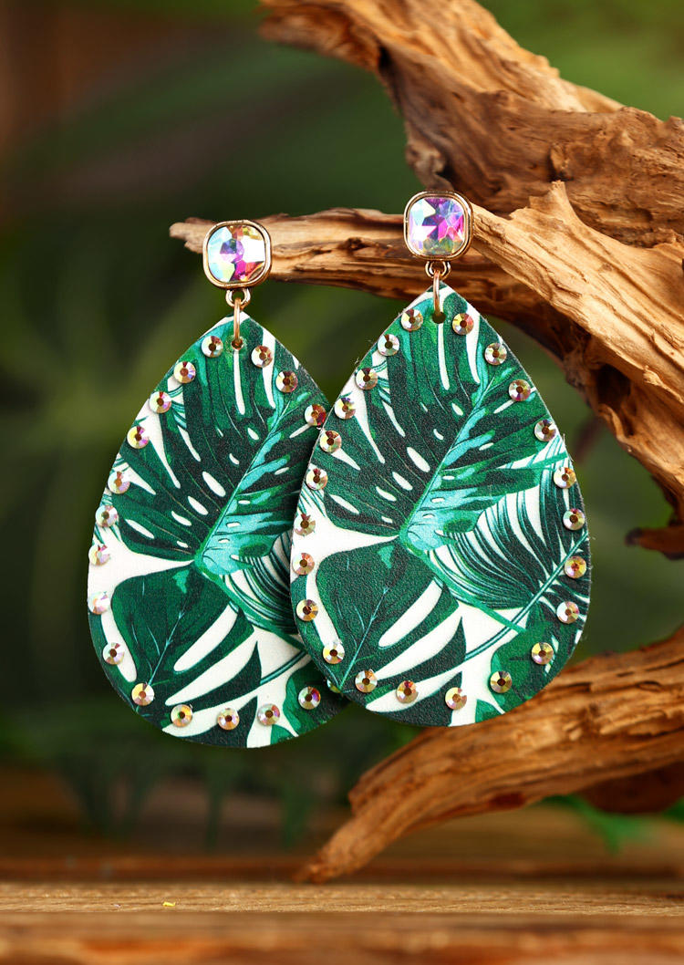 

Palm Leaf Floral Rhinestone Water Drop Earrings, Pattern3, 501578