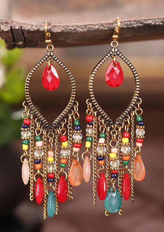 

Vintage Colorful Beading Rhinestone Tassel Drop Earrings, Multicolor, 501697