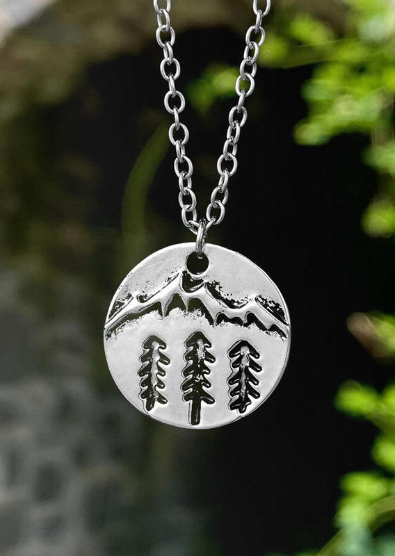 

Mountain Tree Round Pendant Alloy Necklace, Silver, 501717