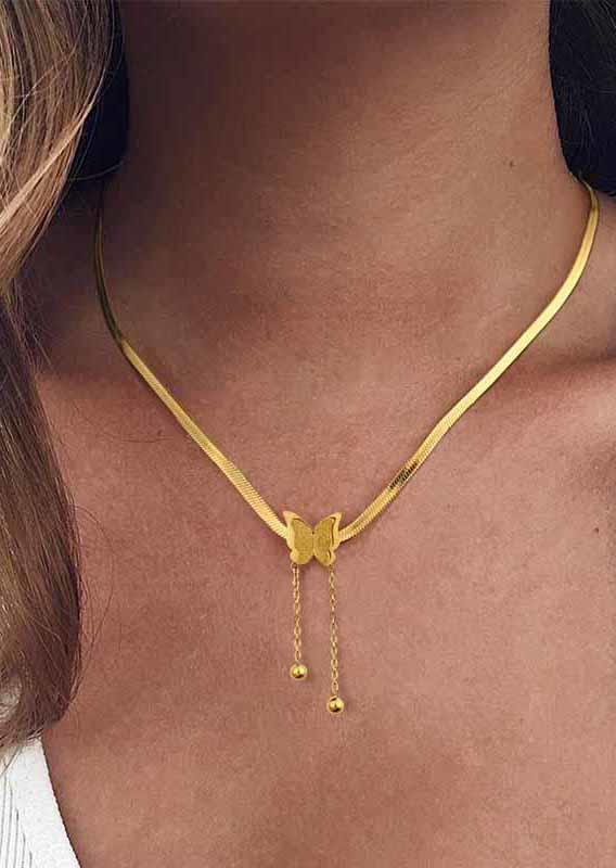

Fashion Beading Butterfly Necklace, Gold, 501730