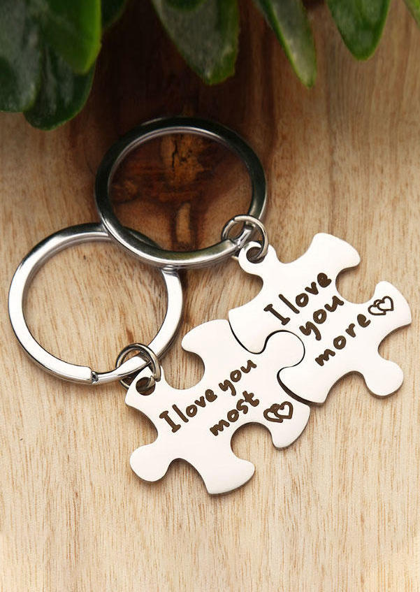 

Jigsaw Puzzle Piece I Love You Most Heart Keychain Set, Silver, 502042