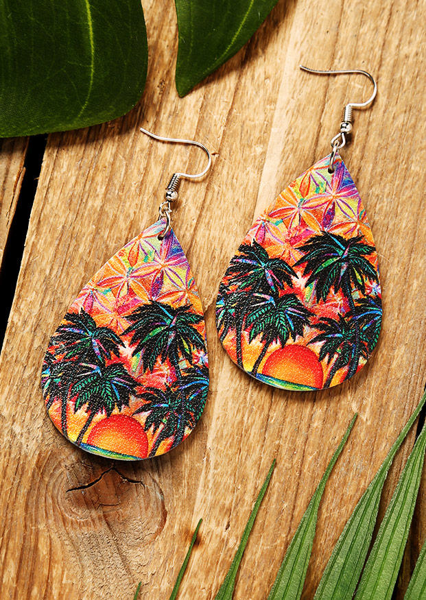 

Beach Sunset Coconut Tree Water Drop Earrings, Multicolor, 502163
