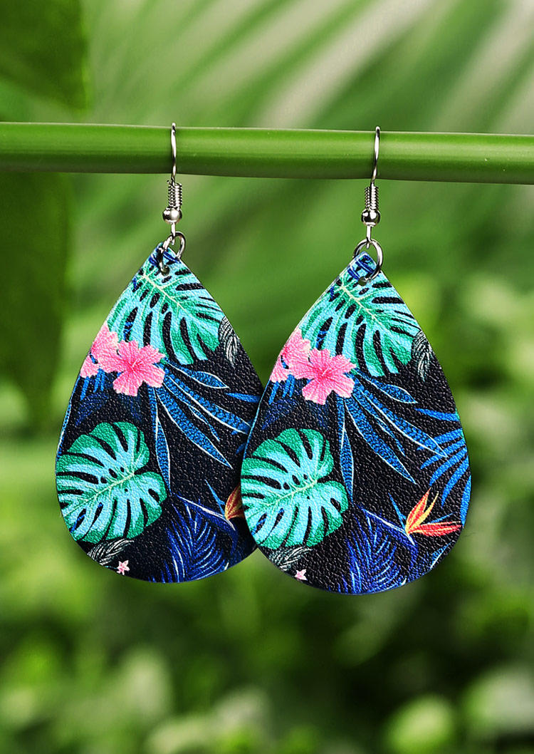 

Floral Palm Leaf Water Drop Earrings - Blue, 502166