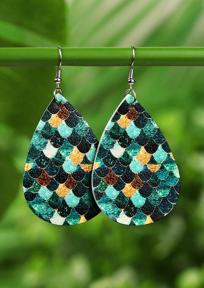 

Colorful Mermaid Scales Water Drop Earrings - Cyan, 502169