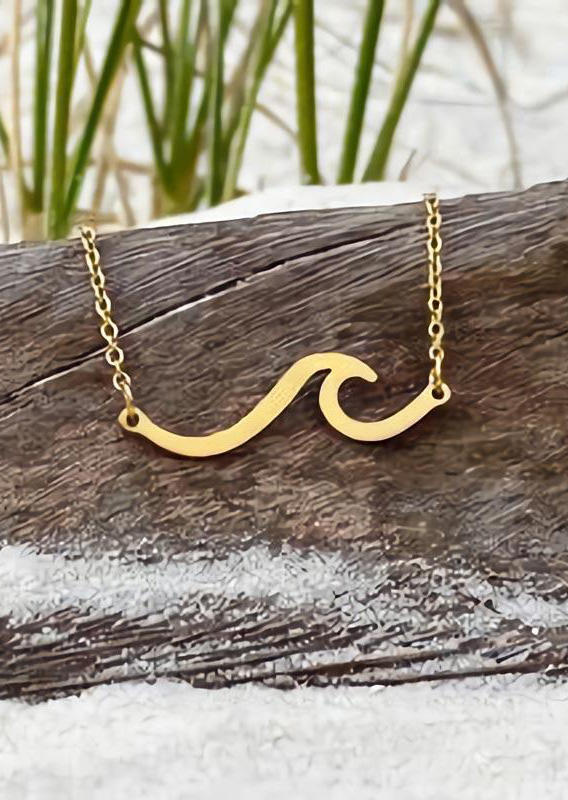 

Ocean Wave Alloy Pendant Necklace, Gold, 502413