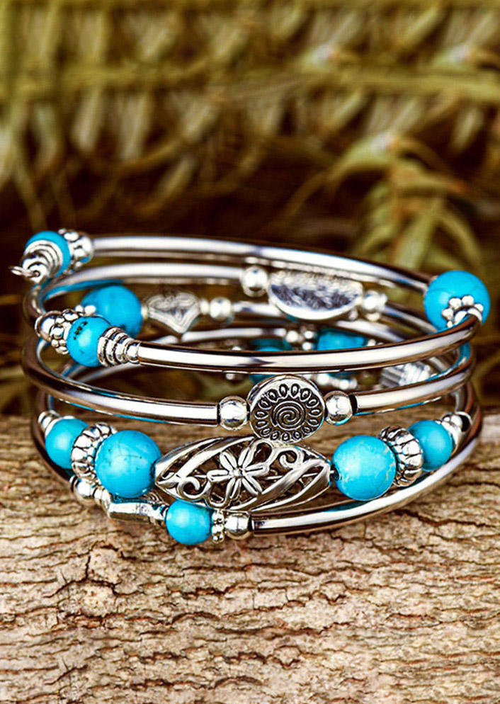 

Beading Turquoise Layered Wrap One-Piece Bracelet, Silver, 502617