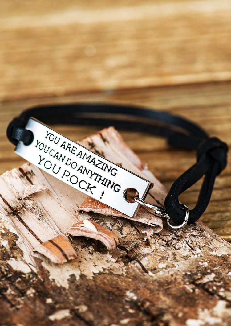 

You Are Amazing You Can Do Anything Leather Bracelet, Black;brown, 502622
