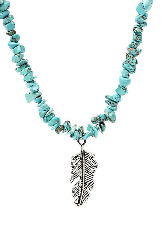 

2Pcs Turquoise Sun Feather Pendant Necklace Set, Blue, 502955