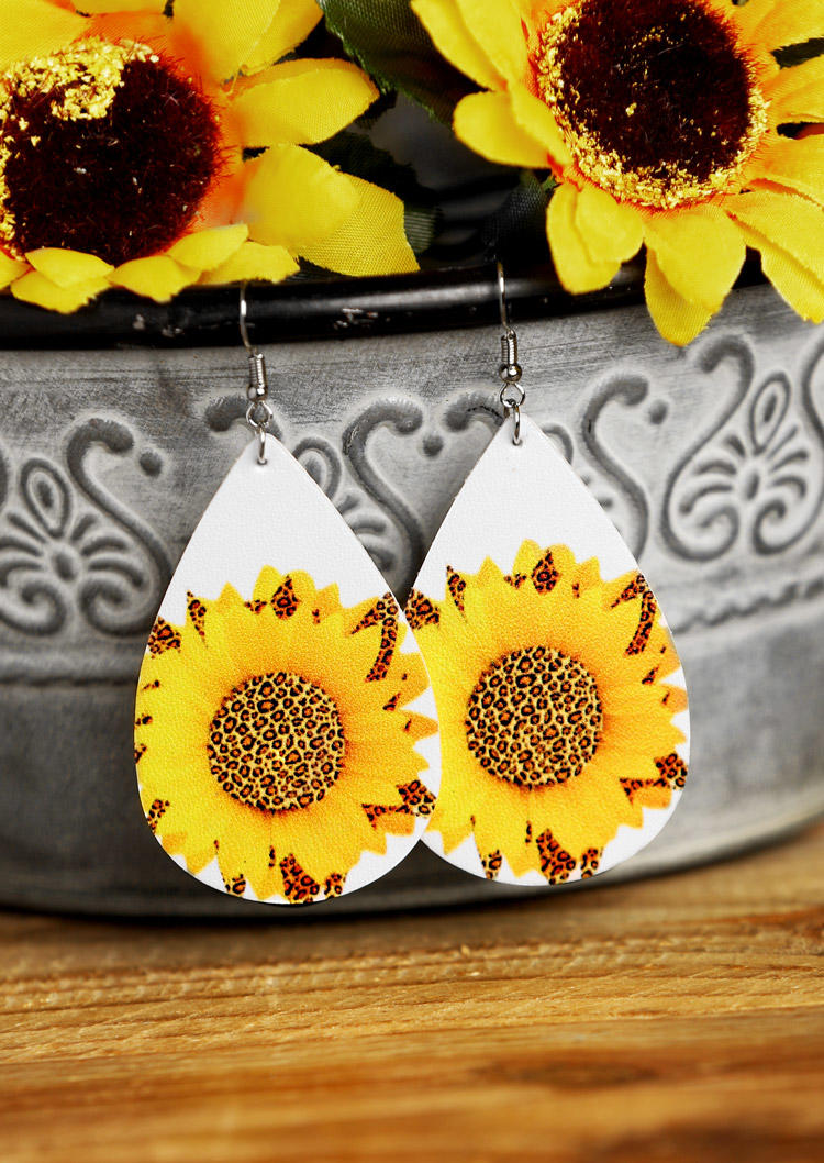 

Leopard Sunflower Water Drop Earrings, White, 503123