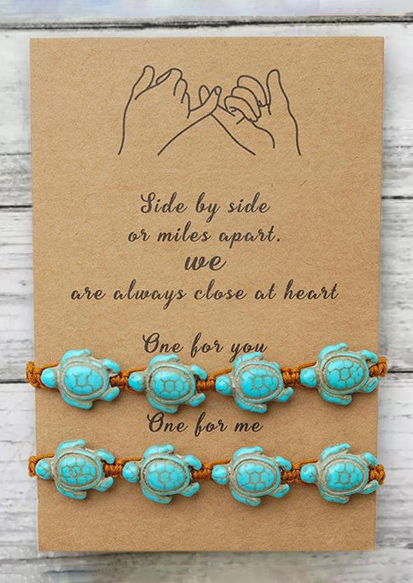 

2Pcs Turquoise Turtle Braided Rope Bracelet Set, Cyan, 503169