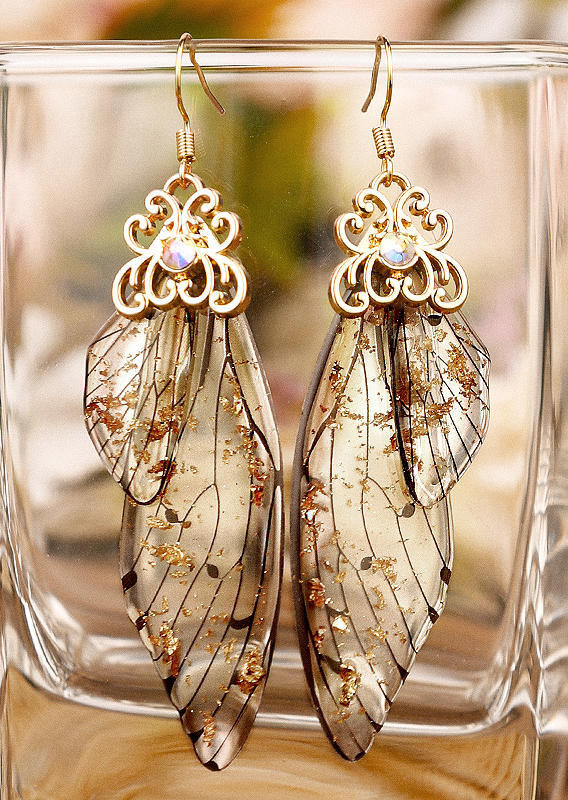 

Butterfly Wing Rhinestone Hollow Out Alloy Earrings, Gold;green, 503548